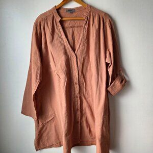 EUC WISHLIST TAN COTTON BOHO GAUZY TUNIC TOP SIZE M/L